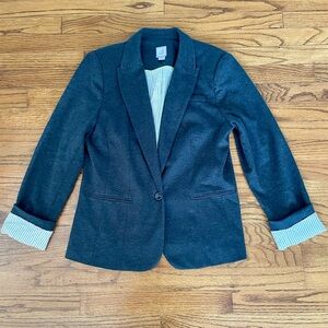 JCP JCPenney Charcoal Gray One Button Pinstripe Lined Blazer Jacket Womens Large